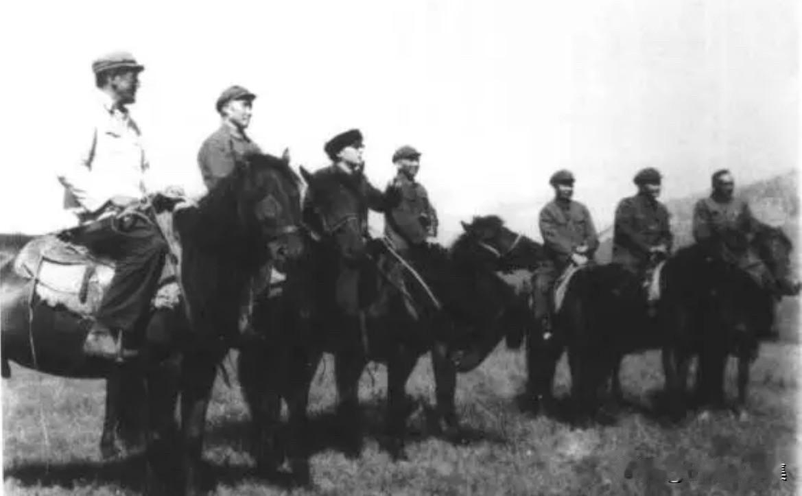 1973年7月，位性格迥异却同样刚毅的革命者在伊犁草原的合影。照片中，李达（左二