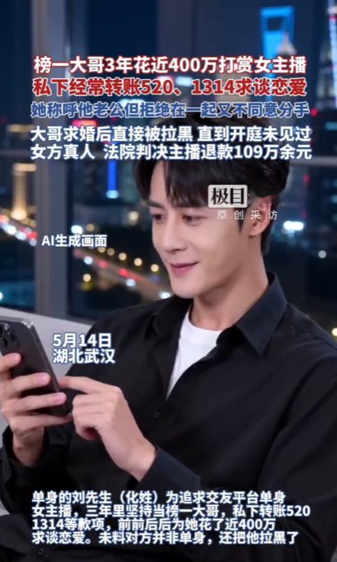 “冤大头？”湖北武汉，一名男子为了追求女主播，三年里，直播间打赏和私下转账花了4