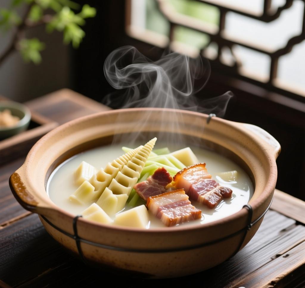 腌笃鲜春笋+咸肉+鲜肉，小火慢炖至汤白如奶，鲜到眉毛掉下来，这是江南人刻在DN