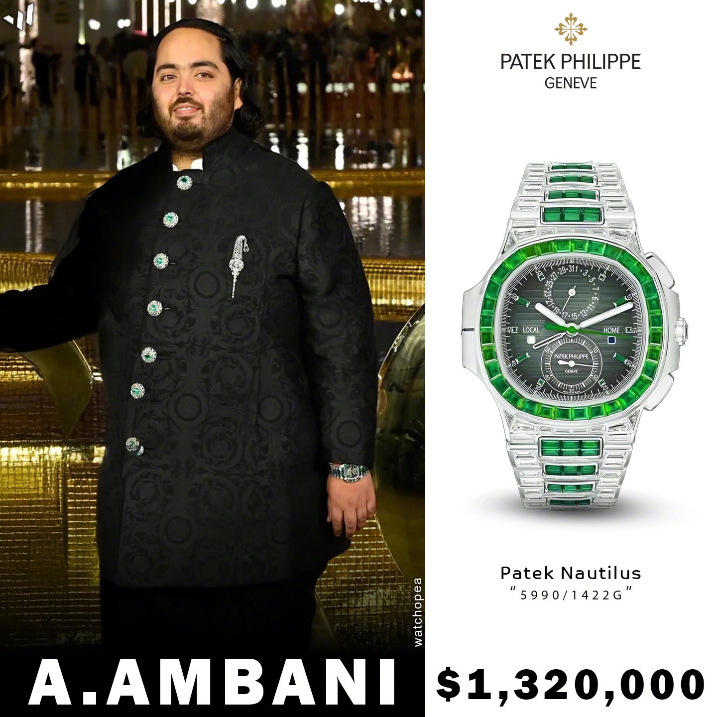 亚洲首富-印度亿万富豪的小儿子AnantAmbani被拍到佩戴了百达翡丽有