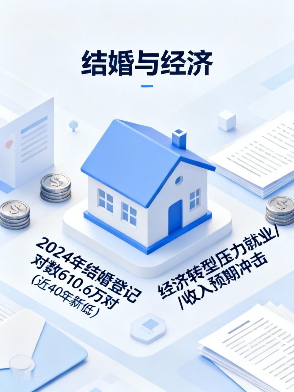 结婚确实是经济问题。2024年全国结婚登记610.6万对，创近40年新低，下跌2