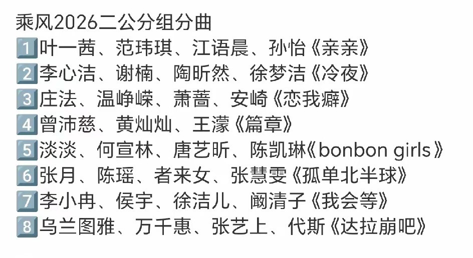浪姐二公队长和选曲已出，李小冉继续出任队长！孙怡和萧蔷，阚清子都卸任队长，淡淡上