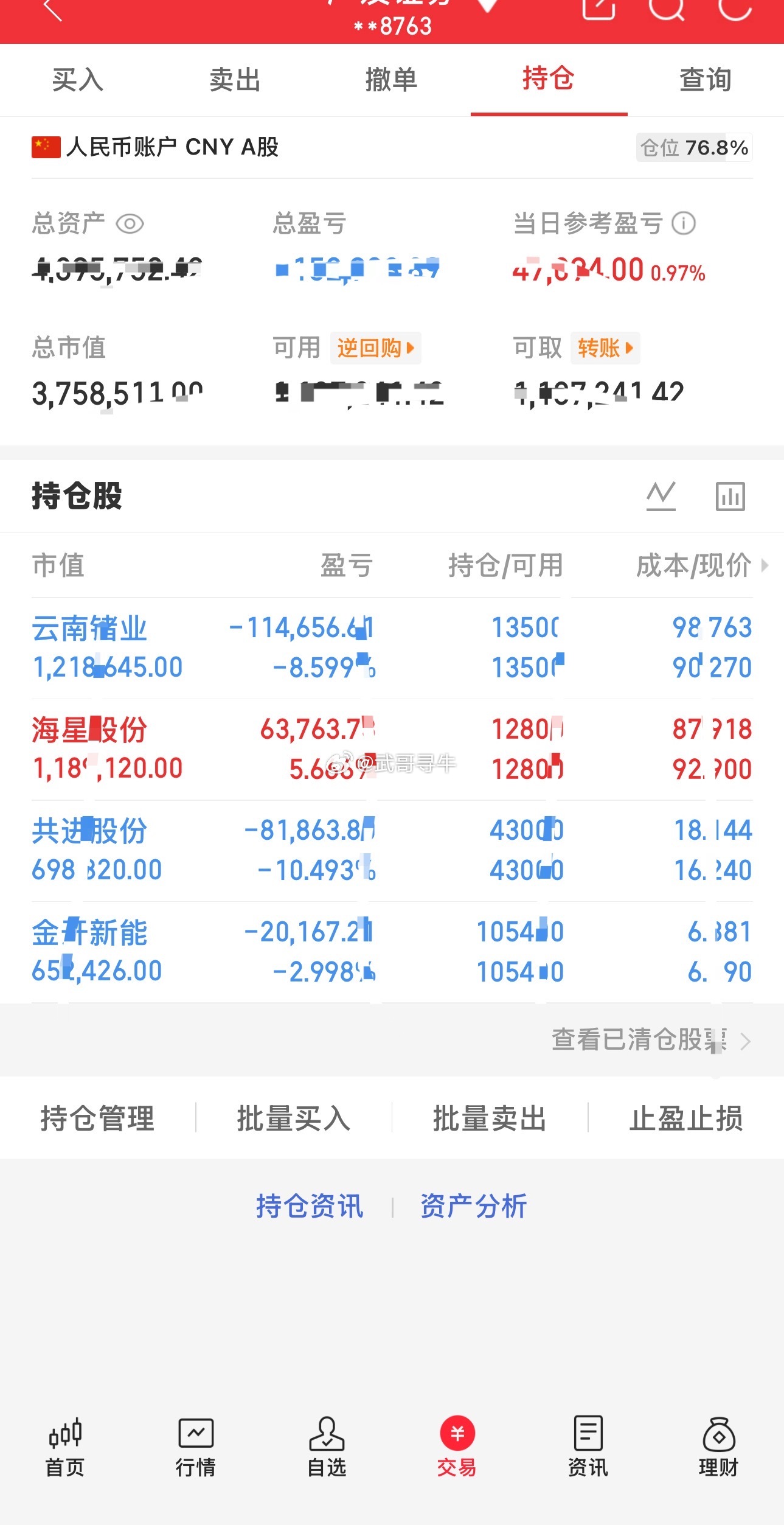 几天没更新实盘了，不怕大家笑话，绿油油[捂脸哭][捂脸哭]​​​