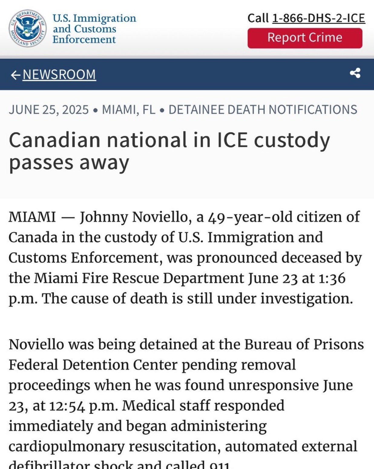 ICE抓人出事了，加拿大男子离奇死亡！啥？美国ICE又搞