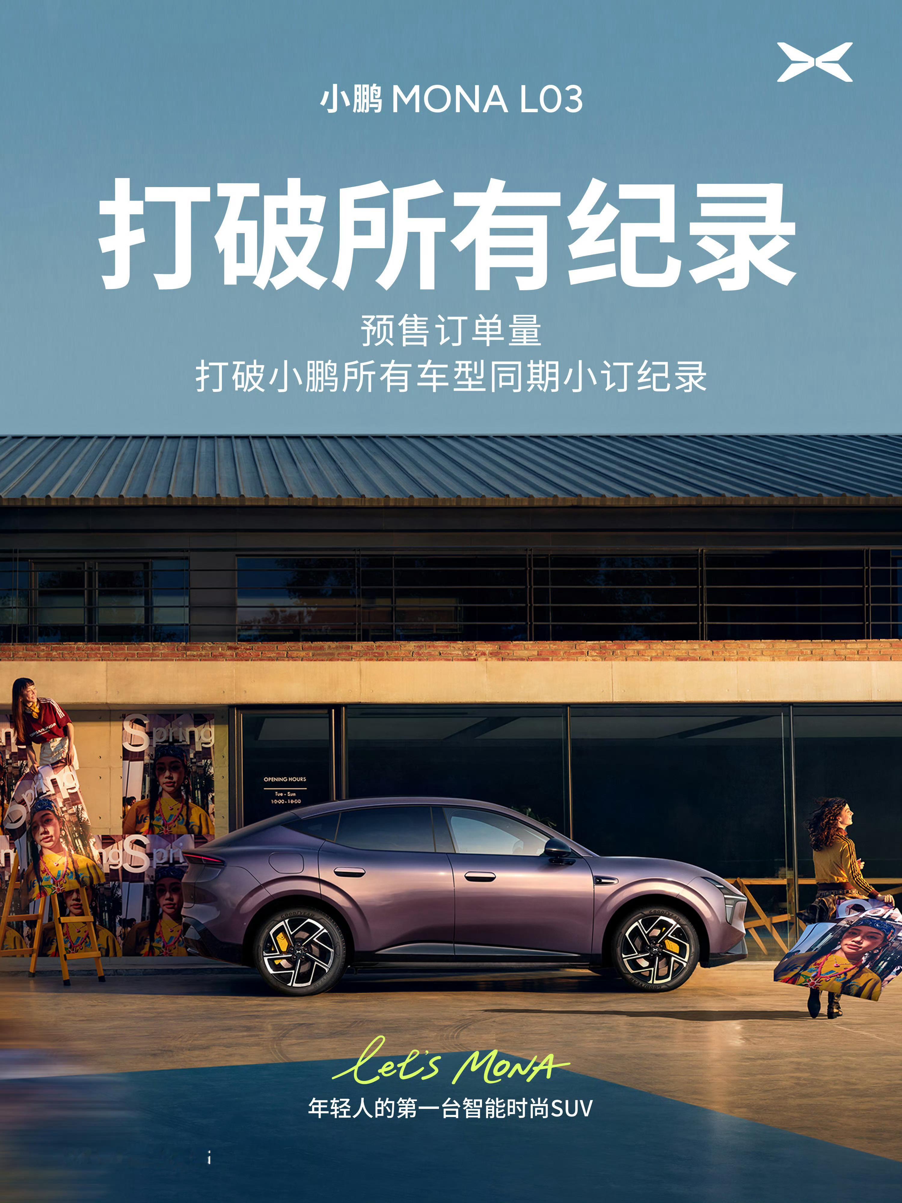 小鹏MONAL03预售订单量，打破小鹏所有车型同期小订纪录小鹏MONAL03价