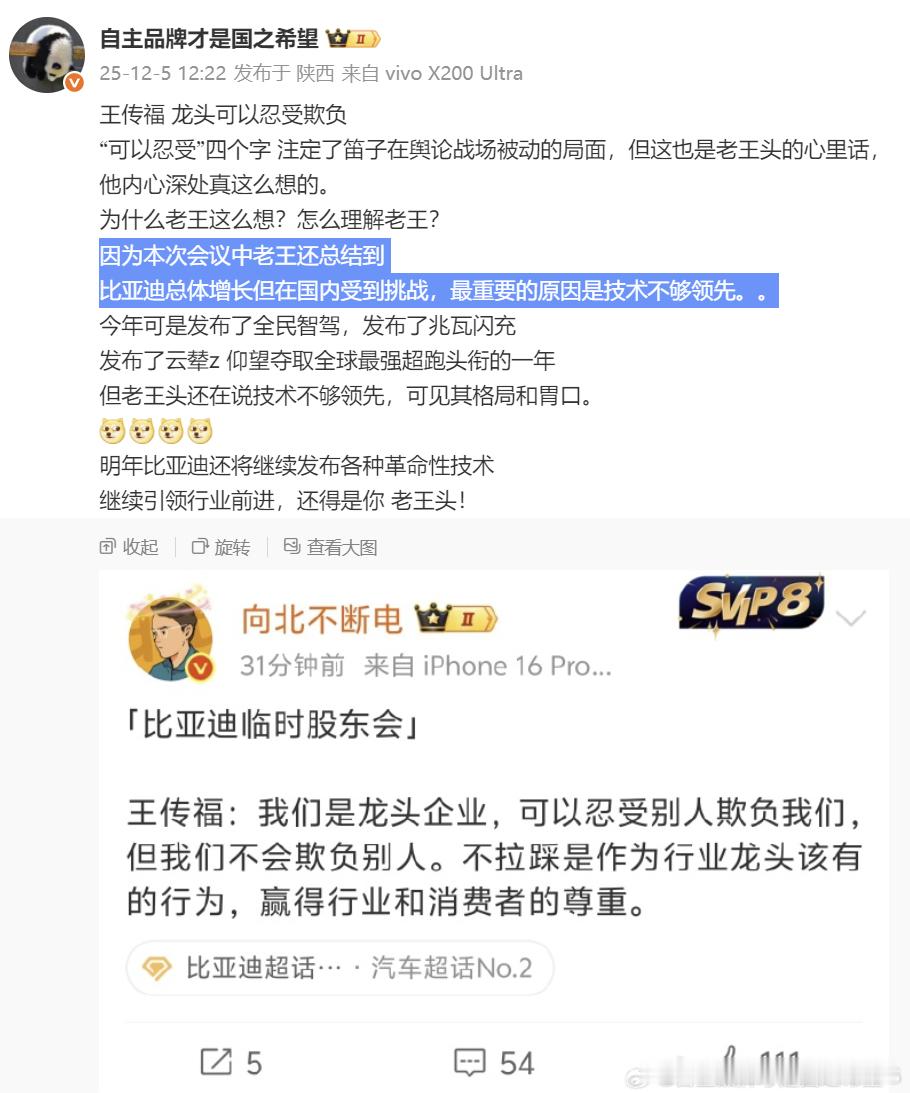 划重点，本次临时股东会议上船夫哥说：“比亚迪总体增长但在国内受到挑战，最重要的原