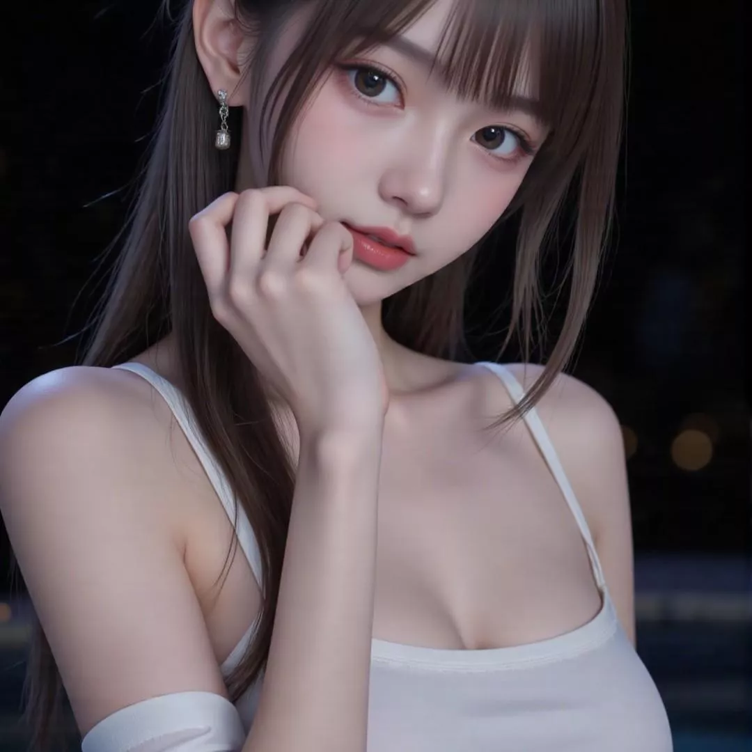 柔美少女，梦幻般的夜色，沉醉的眼神