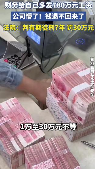 侵占780万被判7年罚30万元！上海一财务，在公司一年多的时间里，给自己多发了7