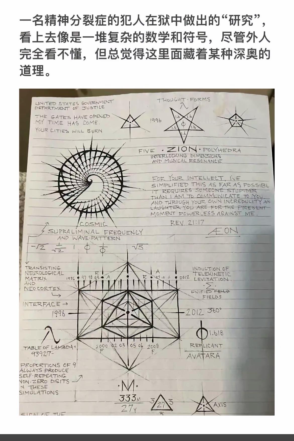 一名精神分裂者在狱中做的研究