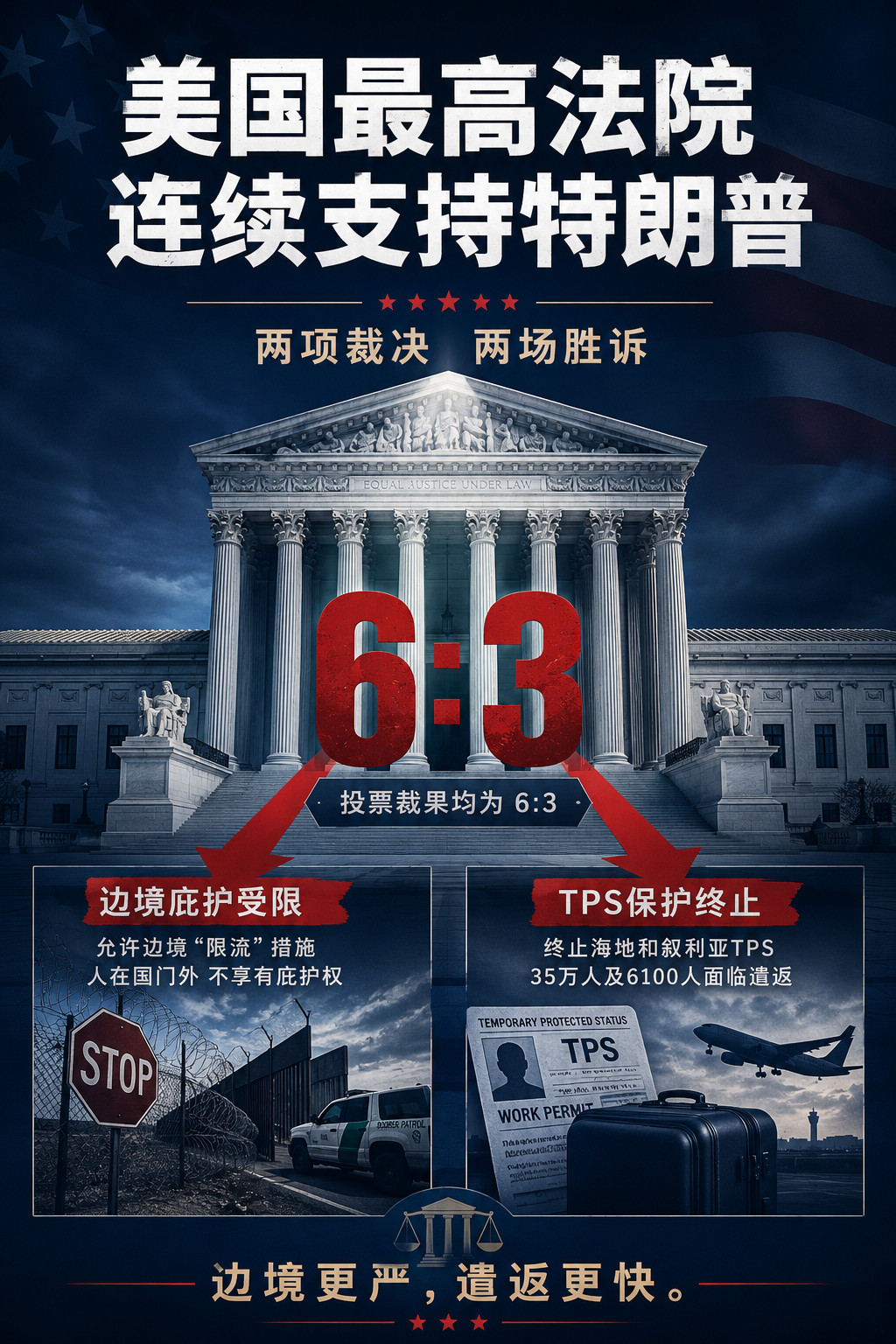 美国最高法院连续两项裁决支持特朗普政府移民政策当地时间6月25日，美国最高法院连
