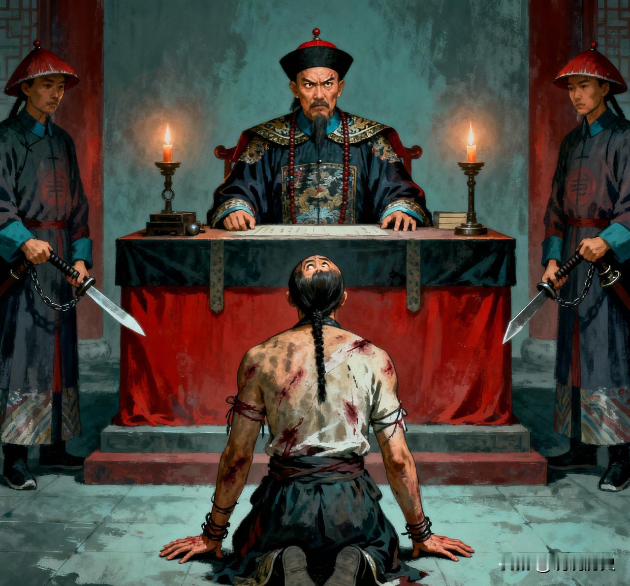 1749年乾隆亲自审问川陕总督张广泗，下令严刑拷打。张广泗满身是伤，但还是不停辩