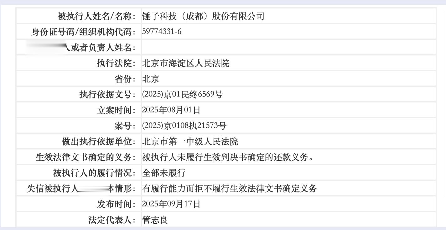 休战西贝后, 罗永浩接到锤子科技失信被执行人通知