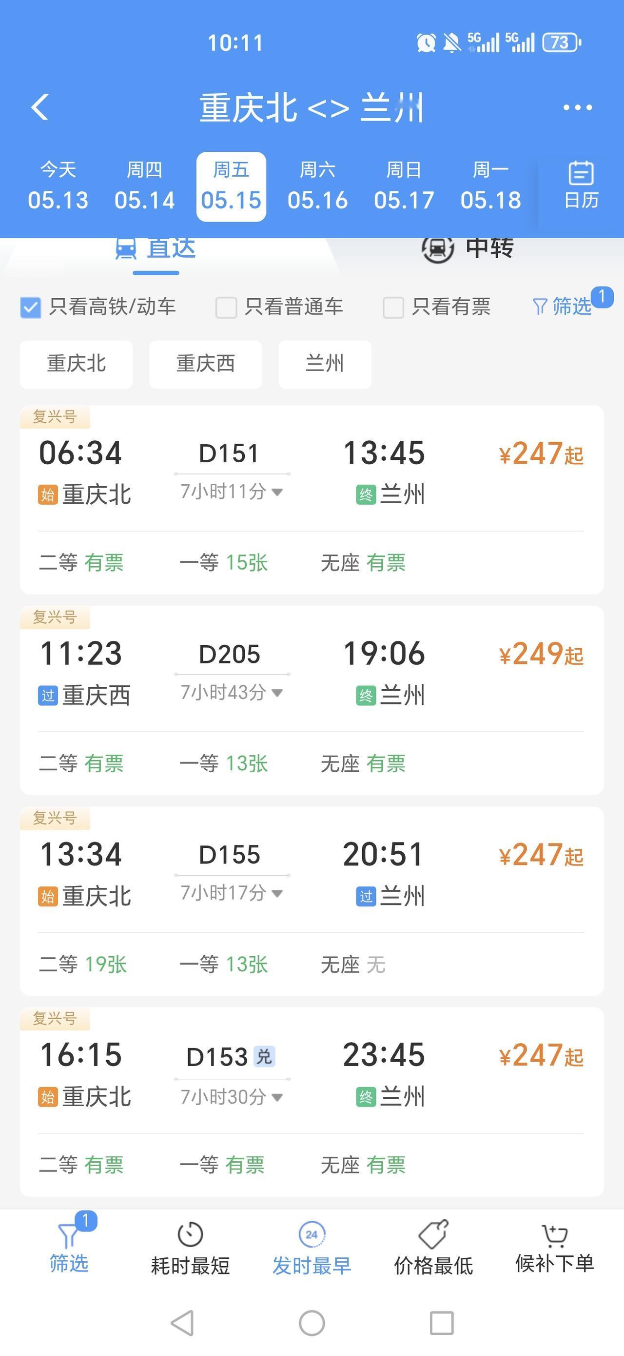 兰渝高铁推不动，很主要的一个原因，就是客流量不足，现在重庆到兰州每天只有4趟动车