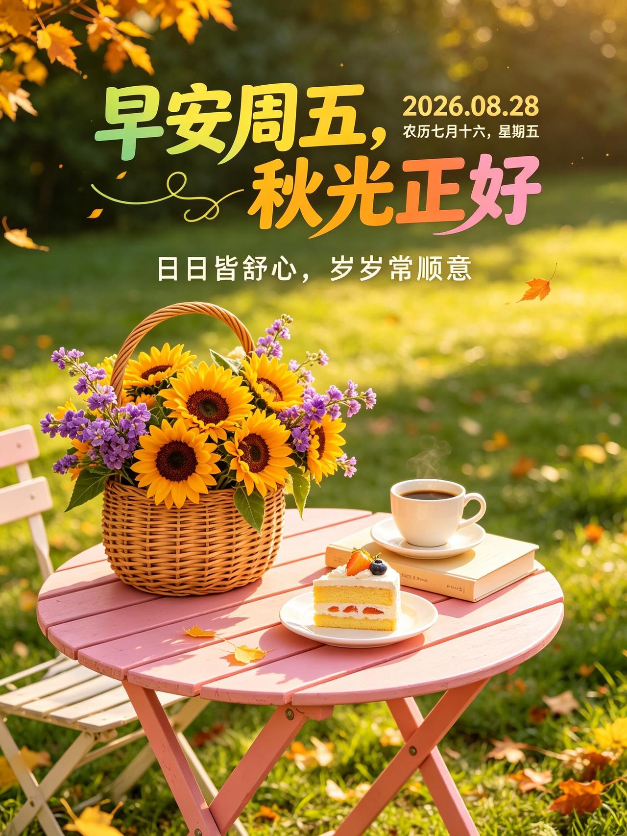 周五清晨，向你道一声早安🌿。时光匆匆，转眼走到八月末，秋意慢慢浸染人间，处处皆