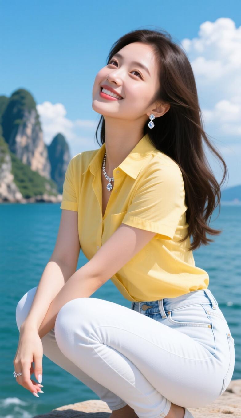 碧海潮生笑，黄衫映日红。