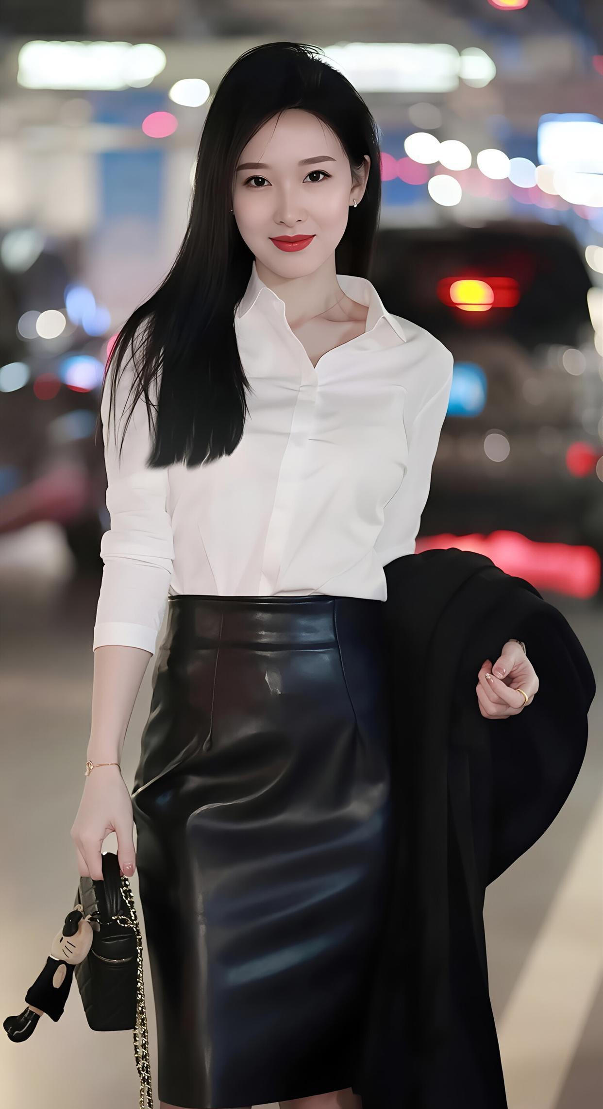 都市丽人穿搭指南：白衬衫+黑皮裙，优雅与时尚并存！