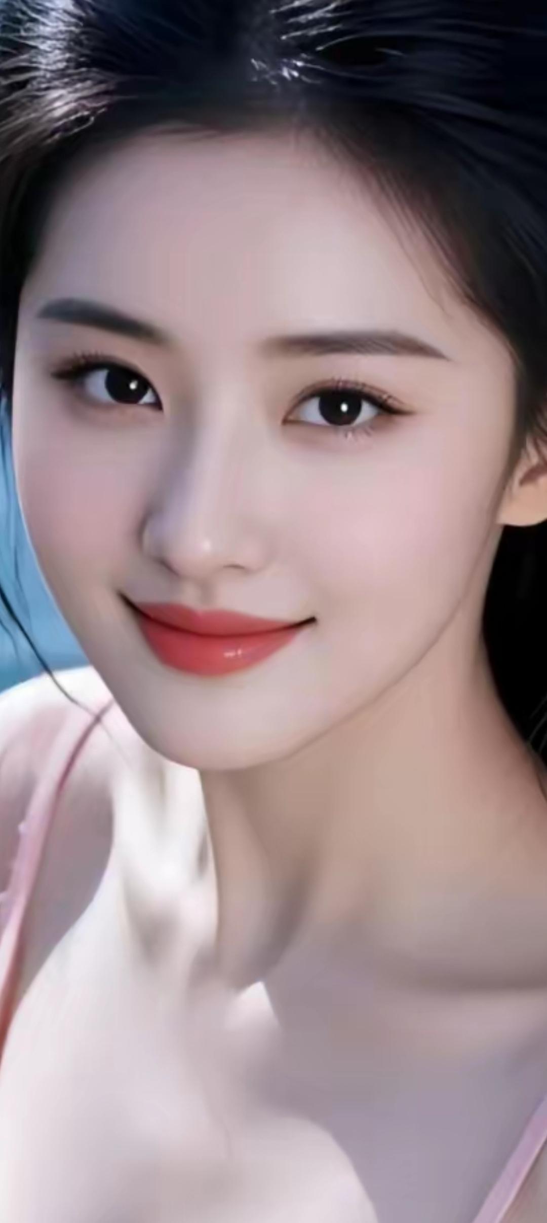 甜美少女心，温柔笑容，粉色吊带裙，夏日清新风