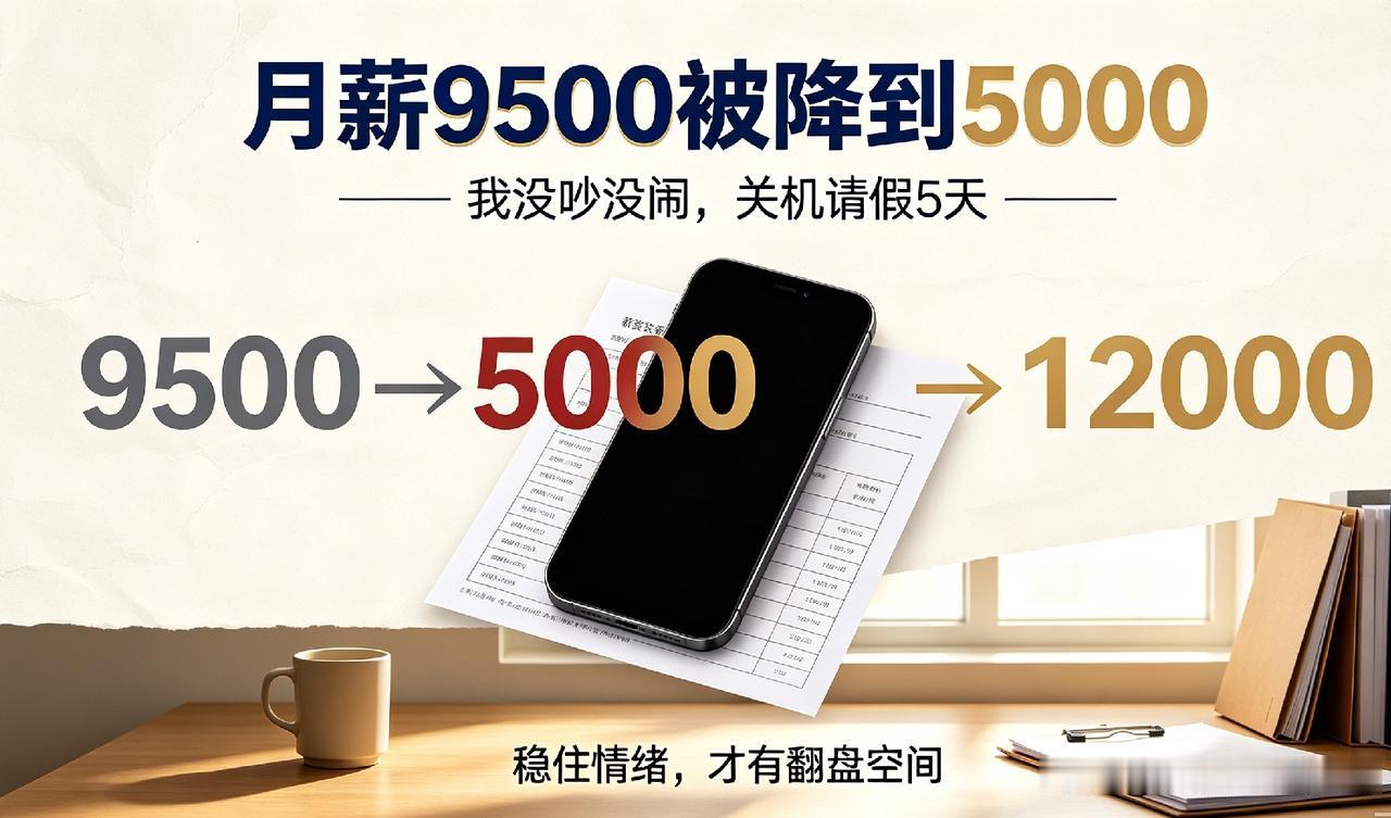 月薪10000，被新领导降到5000。我没吵没闹，就说身体不舒服，请了5天假，