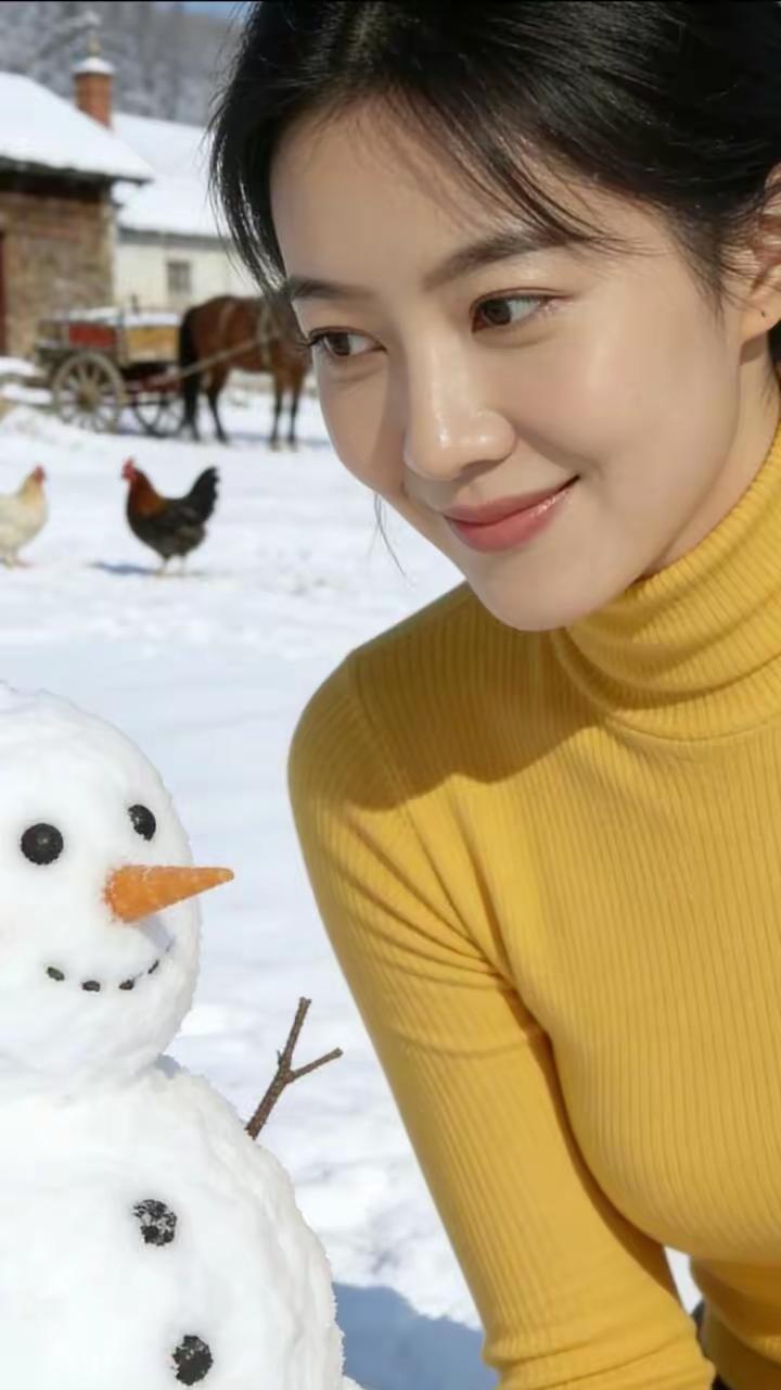 雪人与美女！与它对视，仿佛听见雪落的寂静与内心的回响。它不言不语，却让银装素