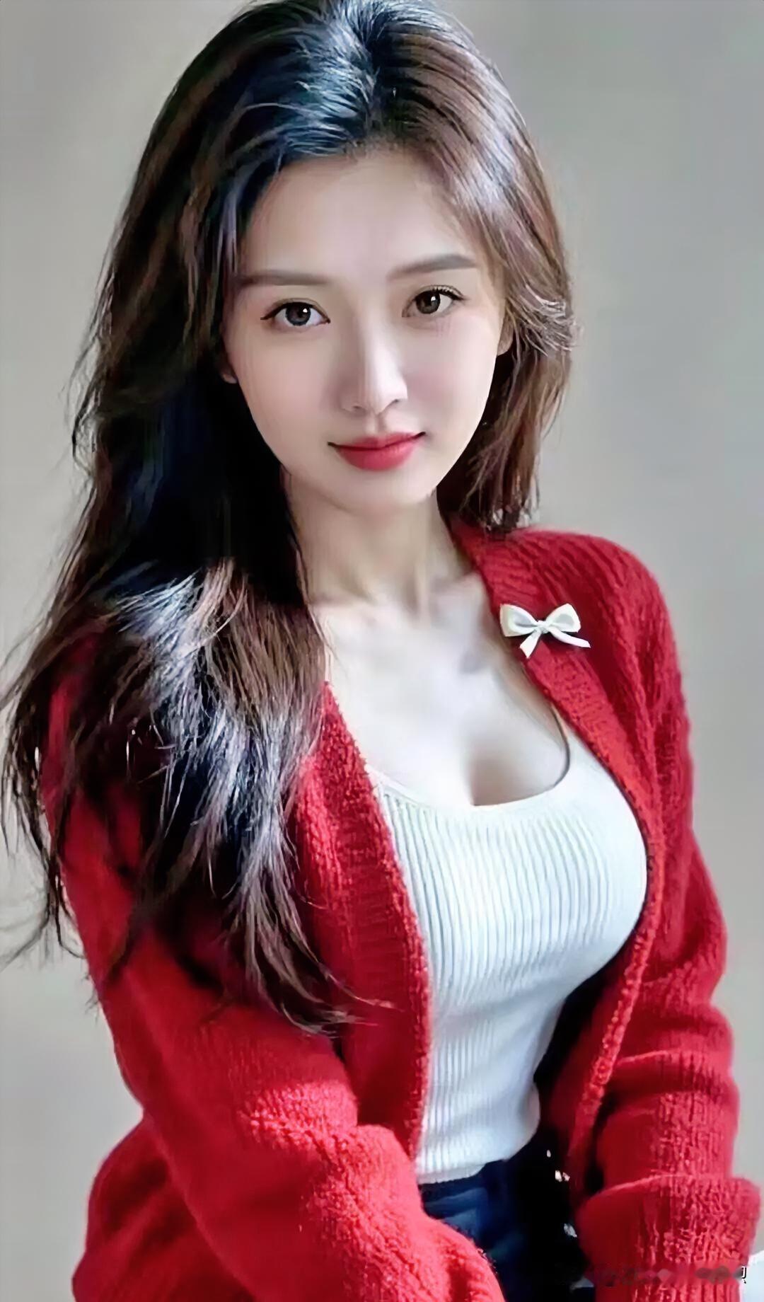 红衫似火，白蝶停驻，长发如瀑，明艳甜美间，勾勒出一抹灵动温柔的亮色。