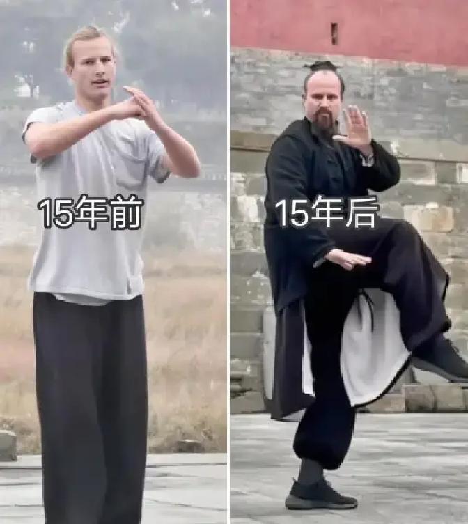 金发变黑，他15年没染过杰克来武当那年18岁，满头金毛，如今发根黑得发亮。