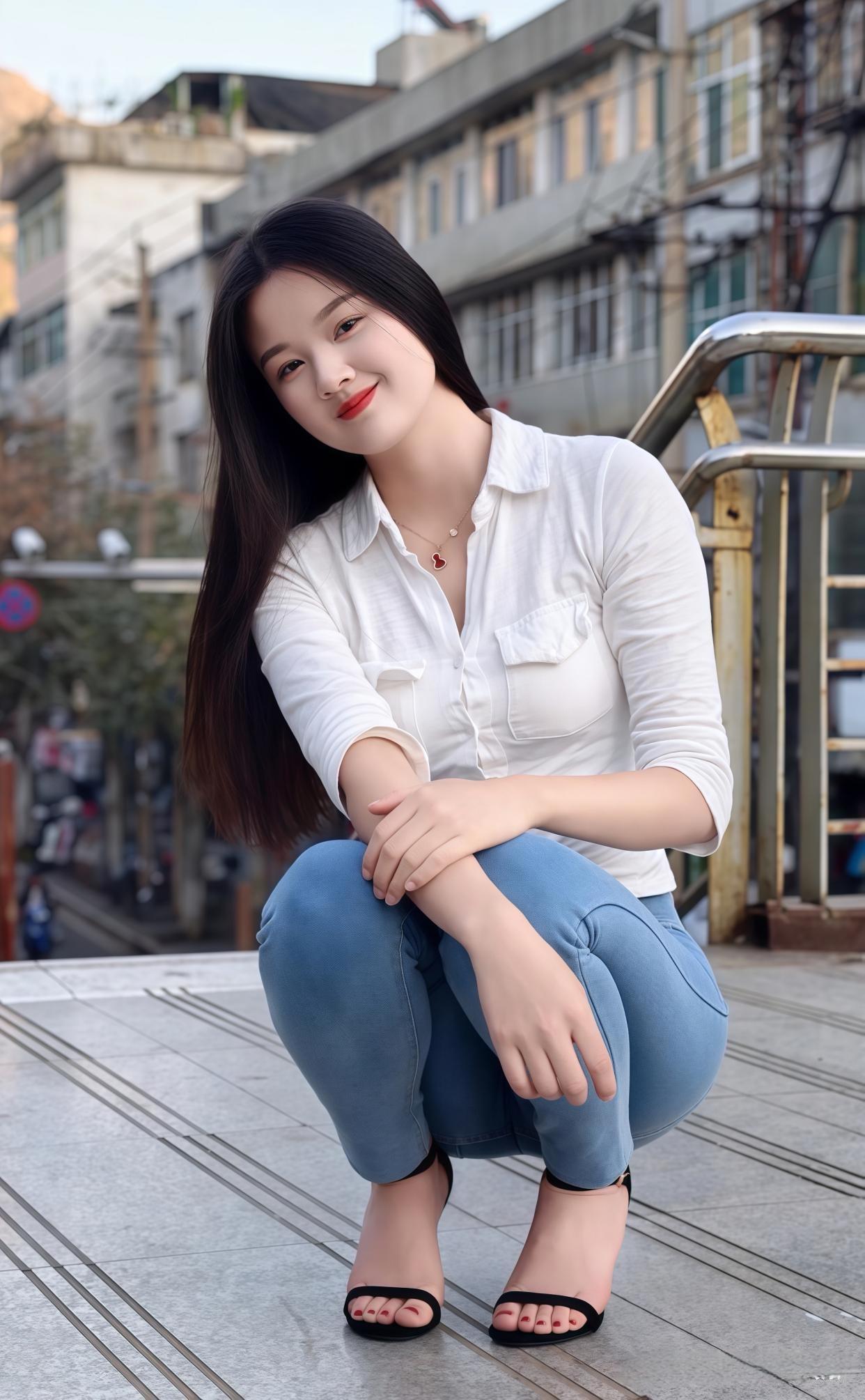 元气少女在城市街头，微笑面对每一天！🌞💕