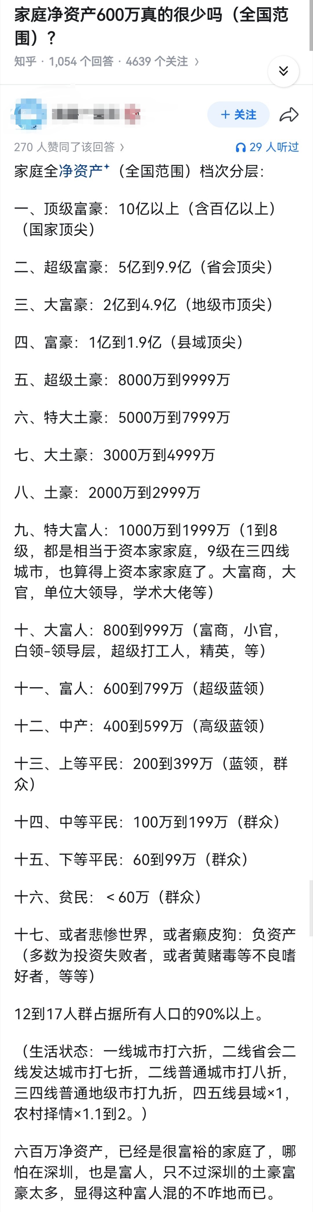 家庭净资产600万真的很少吗（全国范围）？