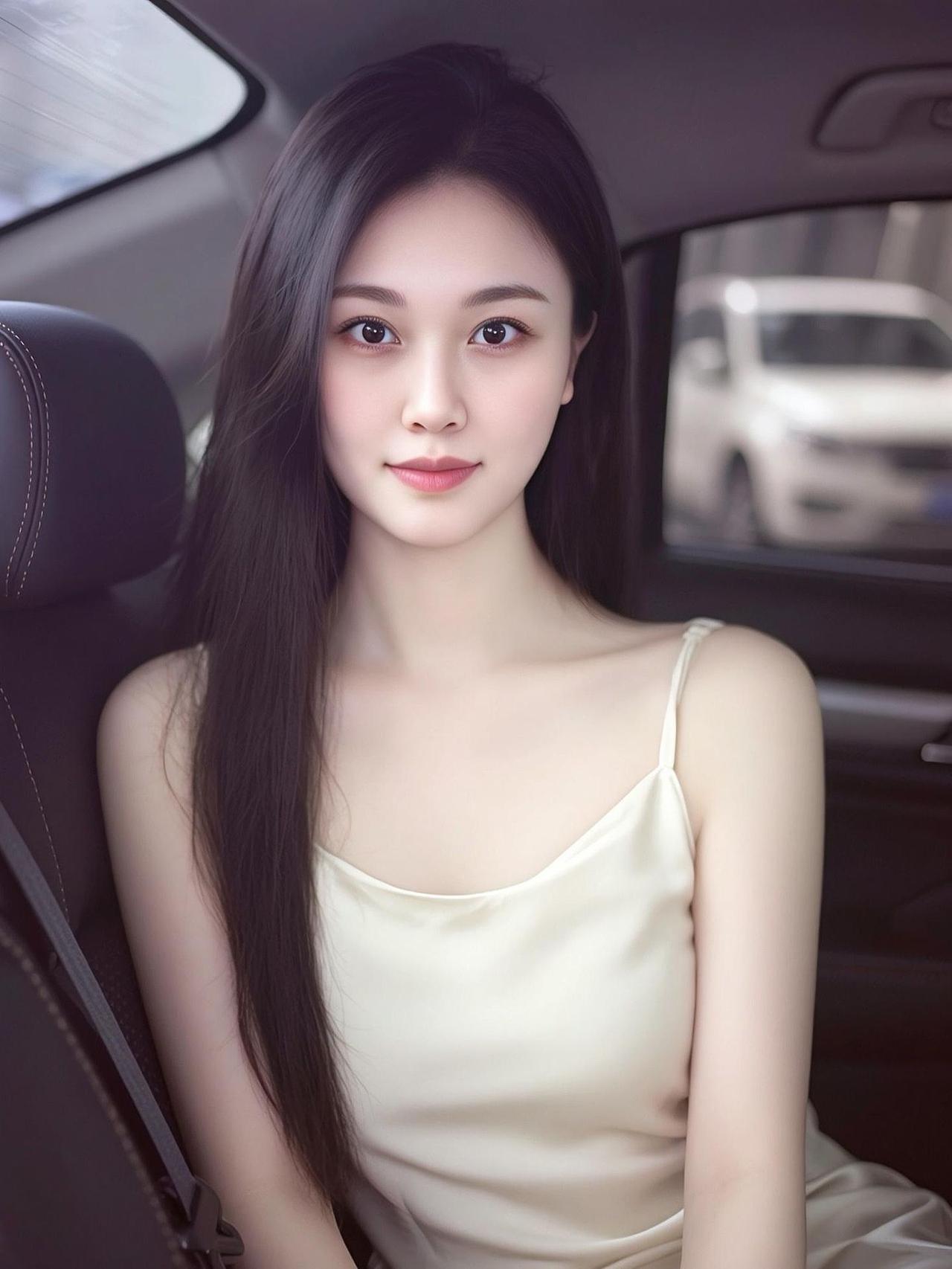 车后座上的温柔女神，静谧时光里的美丽瞬间。