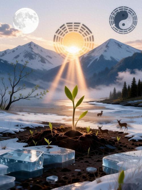 我的创意下联可以是：1、一阳来复冰消处🤛万木争荣雨润时。2、一阳来复冰