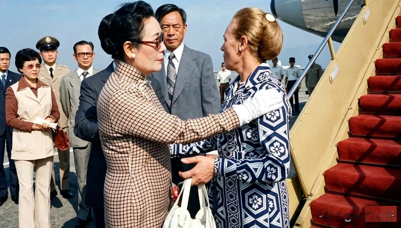1975年，宋美龄准备去美国定居了。临走登机前，在飞机舷梯旁边，她和来送行的儿媳
