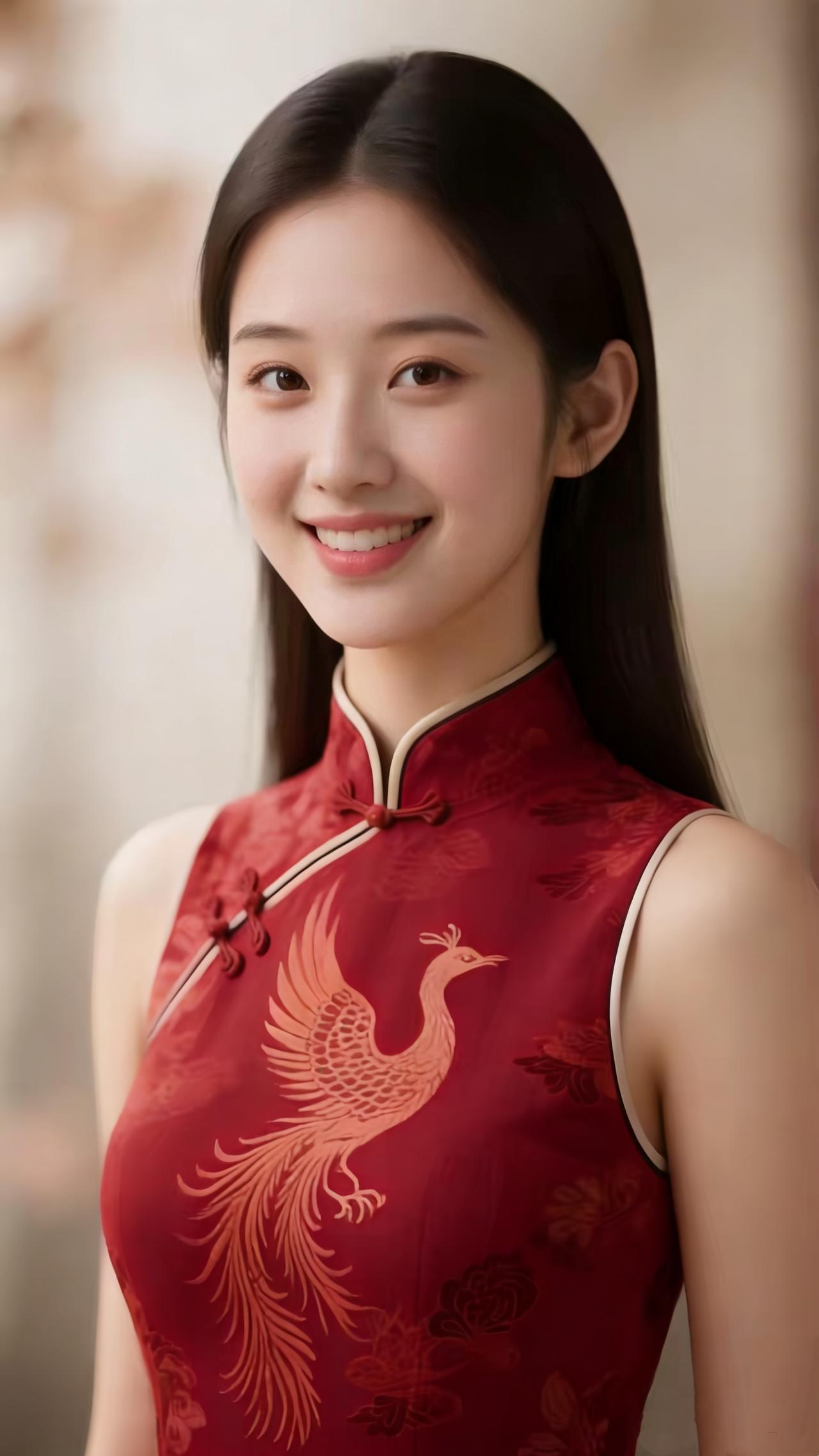 《红绸凤影里的清柔》风掠过窗棂时，她正抬手理鬓角，胭脂色旗袍裹着一身温软。