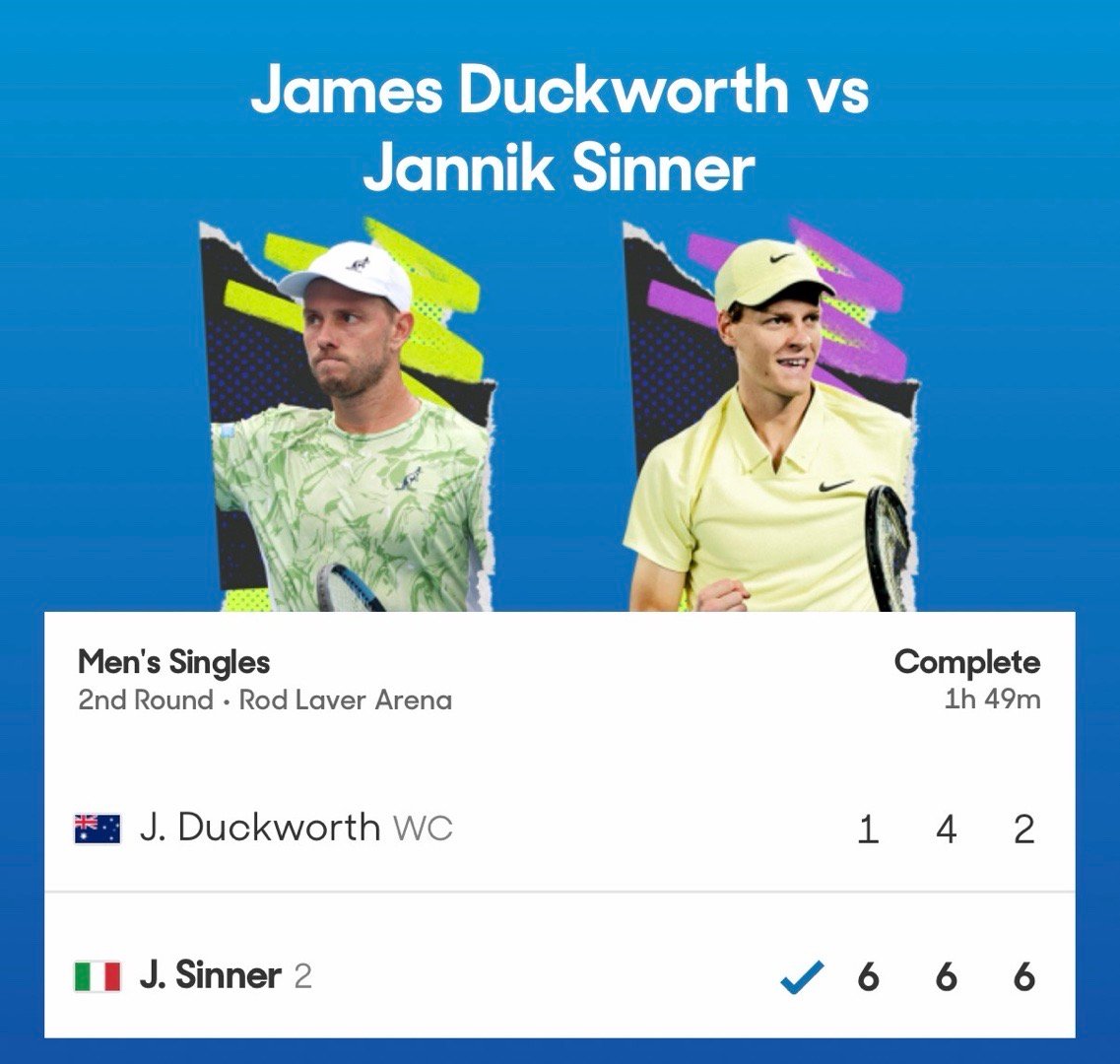 辛纳轻松晋级澳网32强男单首轮，辛纳6261对手加斯东退赛男单第二轮：辛纳以6