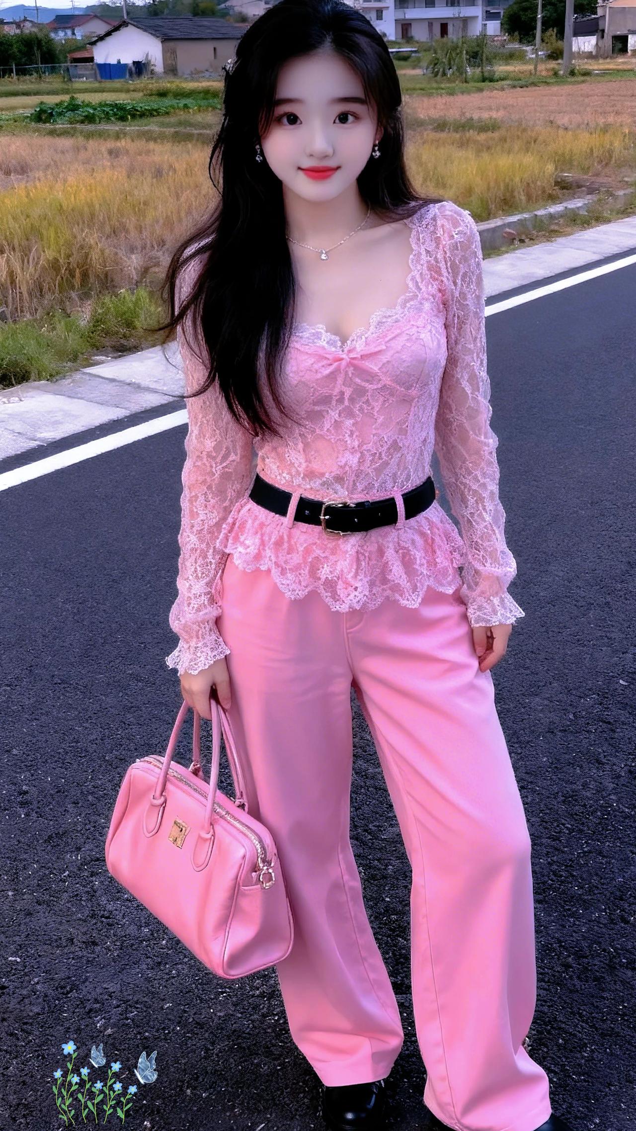 早上好气质美女做个美美的小仙女超美农村小马路