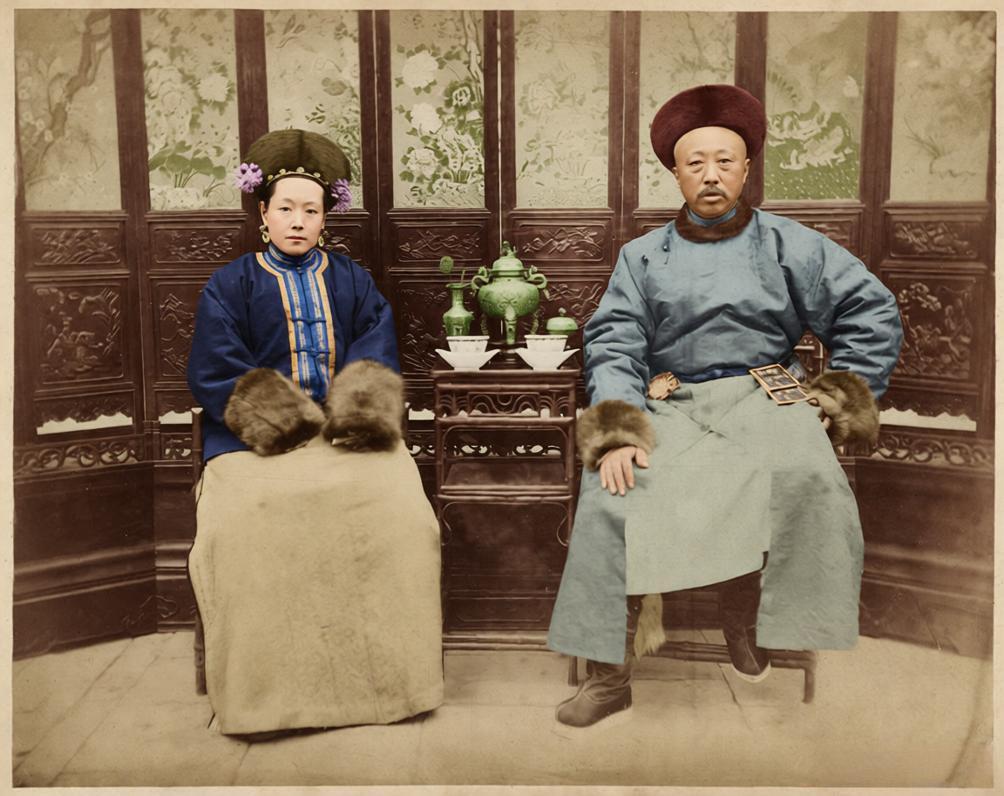 这张照片是醇亲王爱新觉罗·奕譞与其嫡福晋叶赫那拉·婉贞。醇亲王奕譞道光帝第七子、