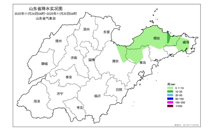 山东4市昨天出现降水, 未来三天全省冷空气频繁