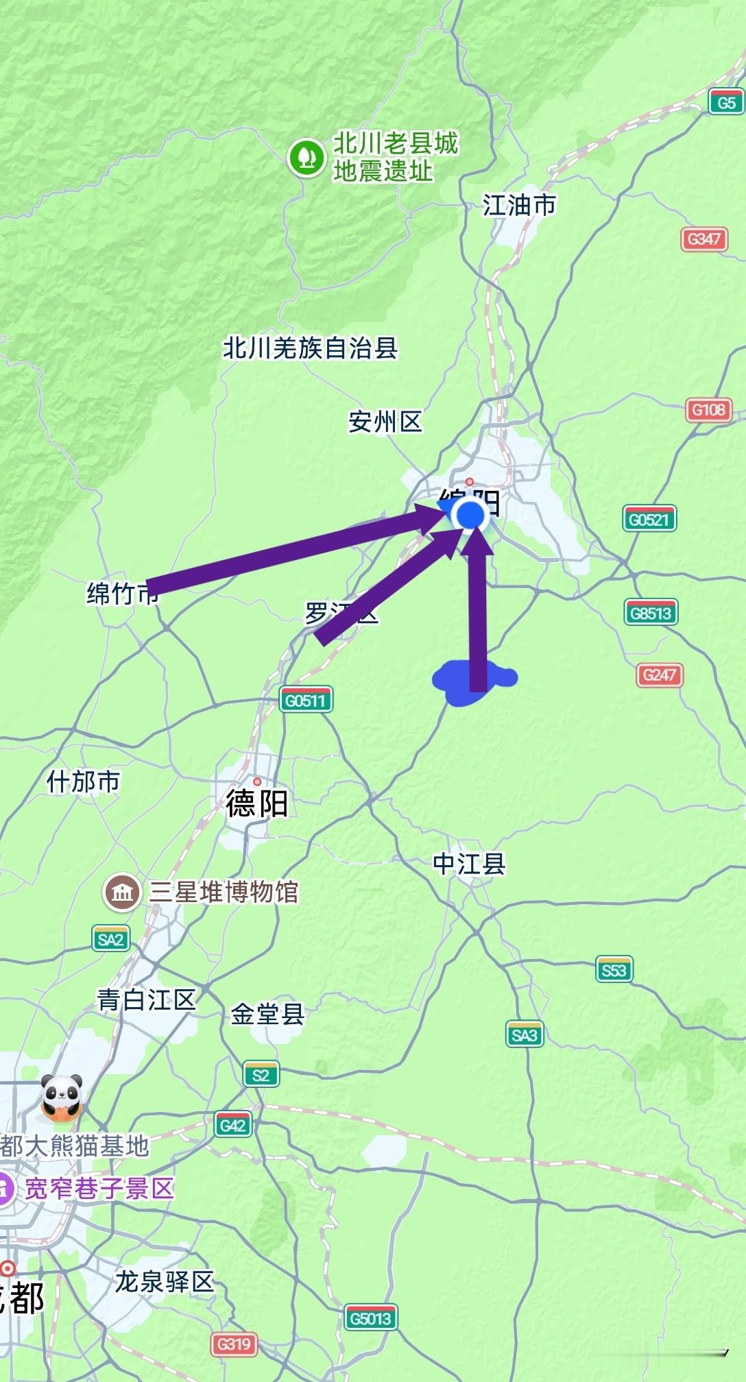 假如罗江和绵竹回归绵阳，那么请把中江的黄鹿镇也划给绵阳。这样，绵阳往南发展就有机