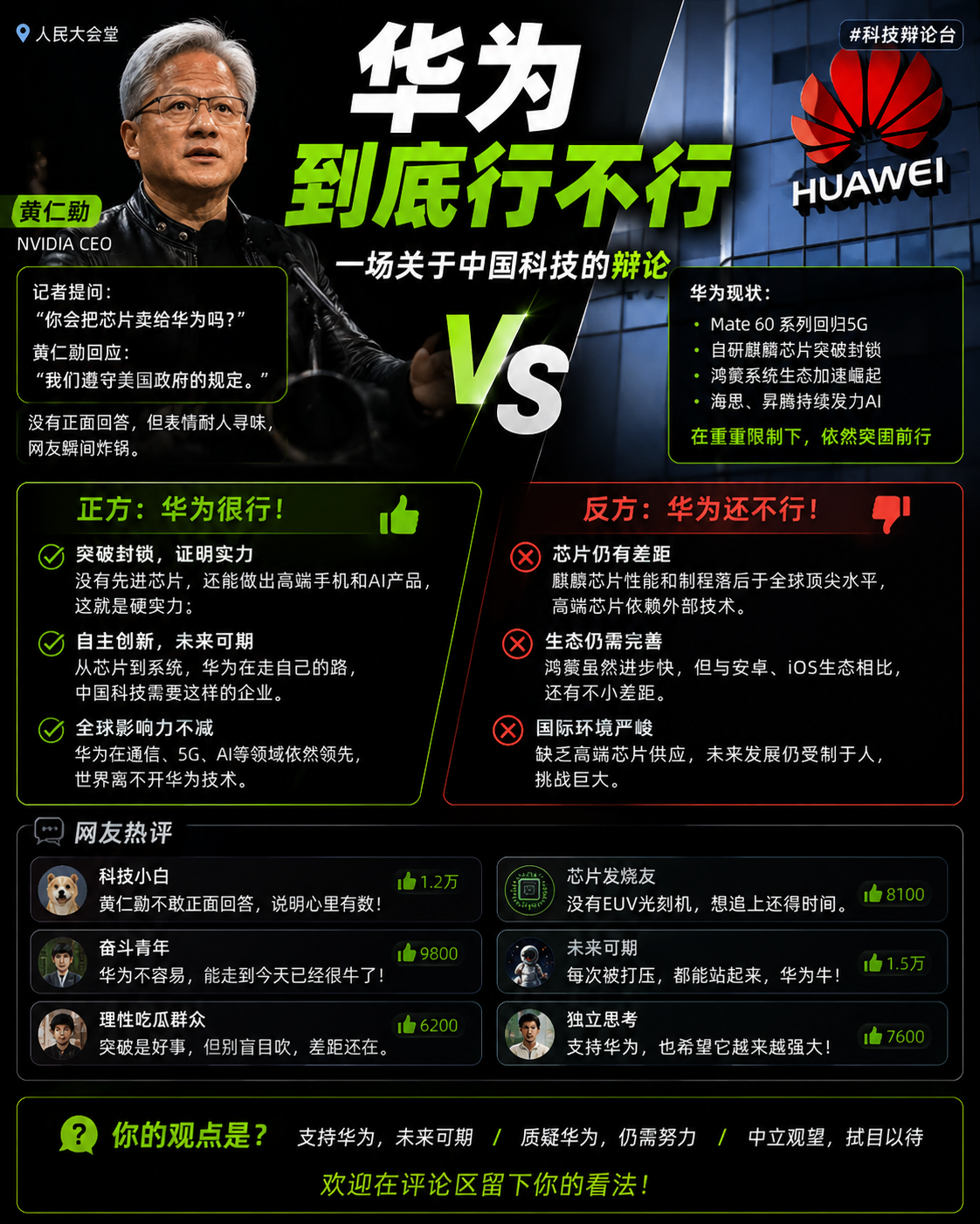 在被问到“卖不卖芯片给华为”，黄仁勋那意味深长的微笑，真挺有意思的其实网上的