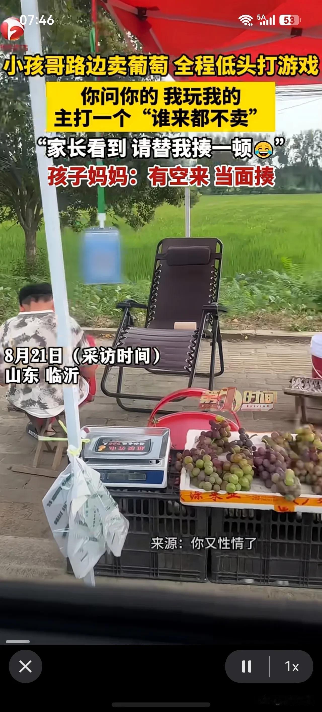 “小伙子…小朋友…你这葡萄不卖了吗？不卖的话我自己拿了”[捂脸哭]山东临沂小孩