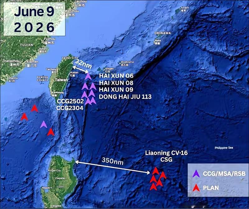 "台独"顽固分子吴钊燮跳出来了。海警船队前两天还在台东140海里外，这两天直接推