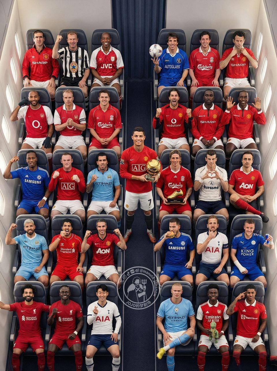 英超历史最好的前锋，都在这张图里了。红色球衣最多，阿森纳，曼联，利物浦。