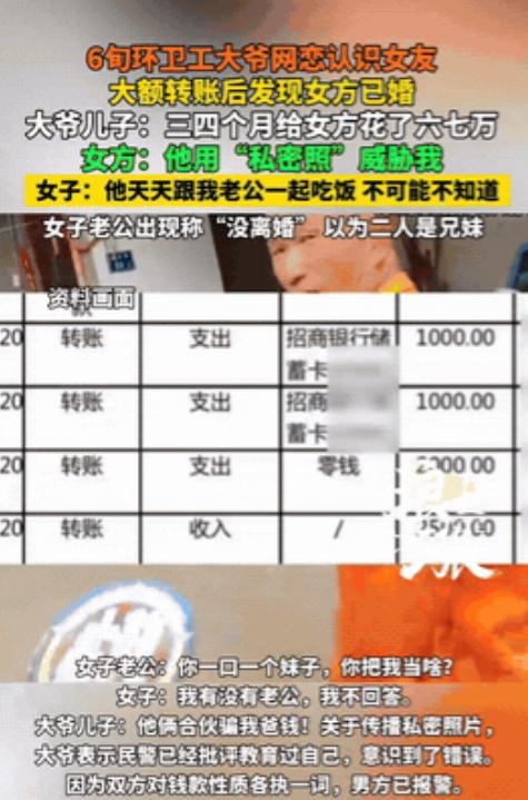 “一个贪财，一个好色！”河南，60岁环卫工大爷在网上认识了一名39岁女子。大爷以