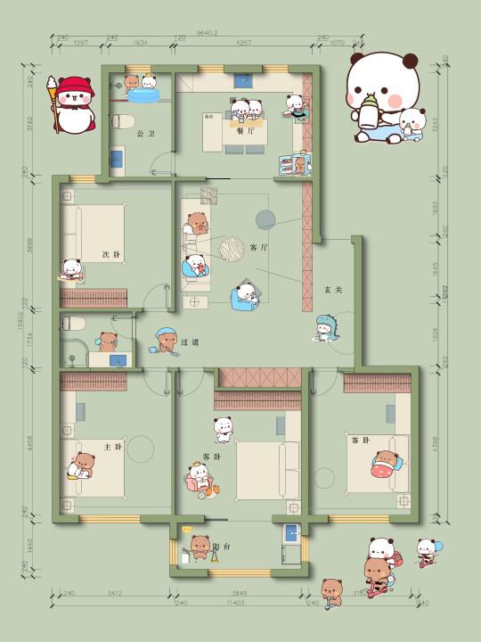 120平大3房设计，186元客户很满意吖！