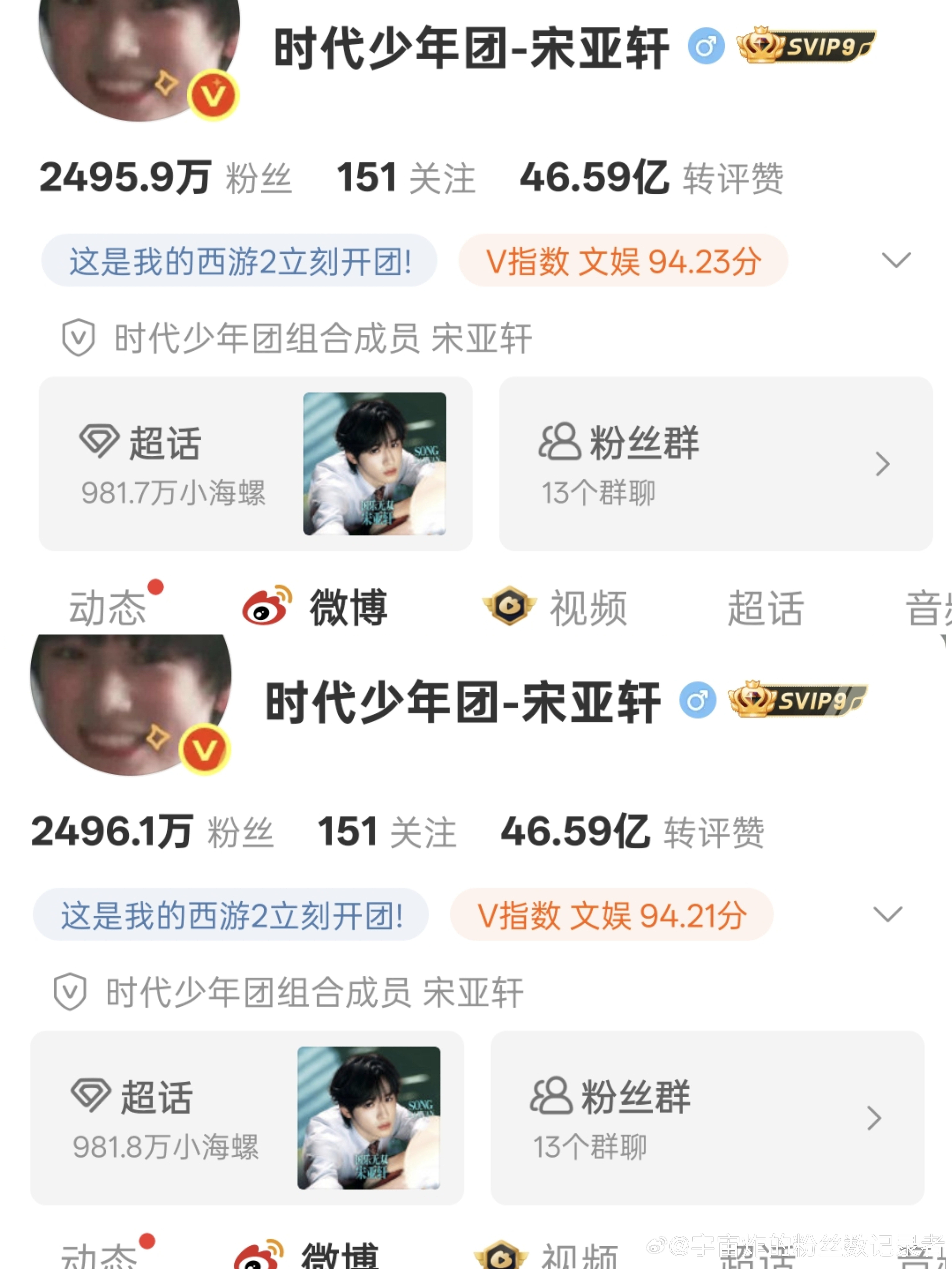 粉丝数记录第2276天2026年6月17日23:05团官博+0.1w马嘉