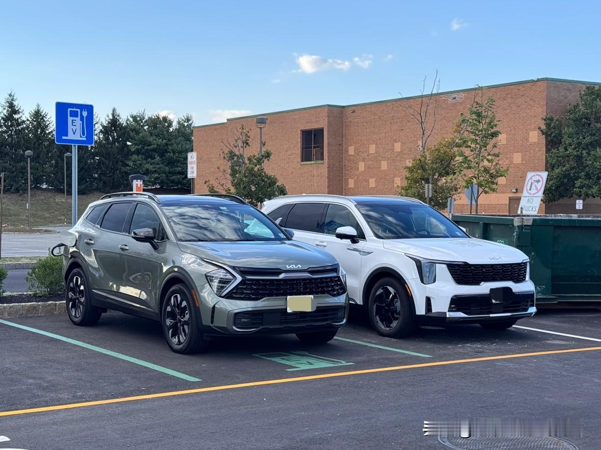 起亚的两款插电混动SUV——索兰托和狮铂拓界同框，还是顶配。哥俩用的是相同的动力