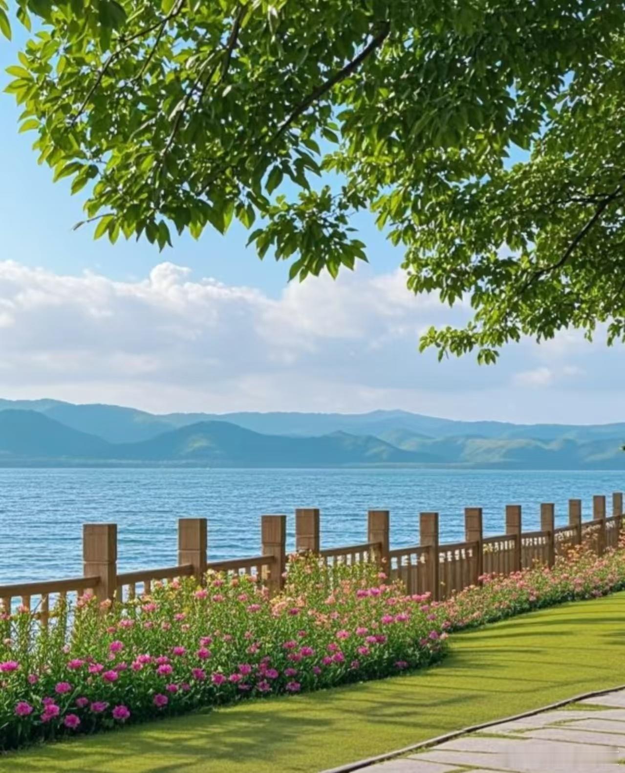 湖畔清风漫山野，满目晴光尽是温柔～