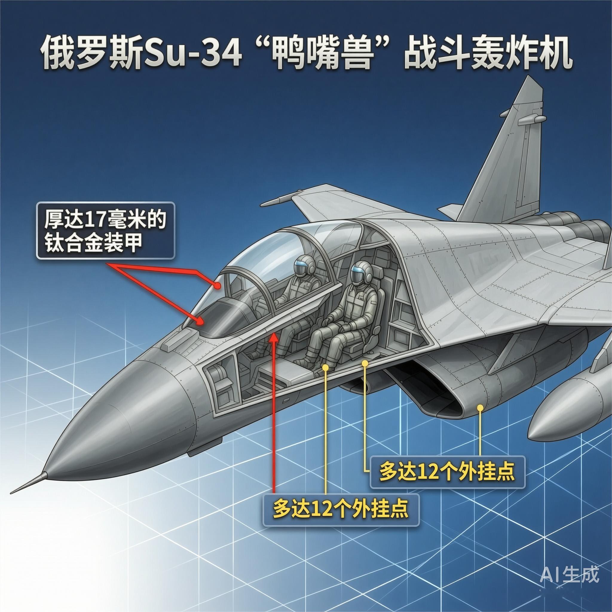 军事ai新视野俄罗斯Su-34“鸭嘴兽”战斗轰炸机Su-34是苏霍伊设计局研制