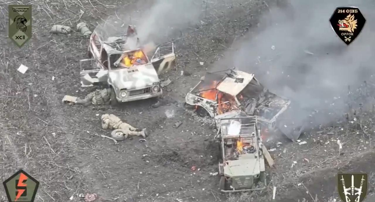 一段无人机拍摄的视频，视频显示乌克兰在第聂伯罗彼得罗夫斯克州奥列克西夫卡附近摧毁