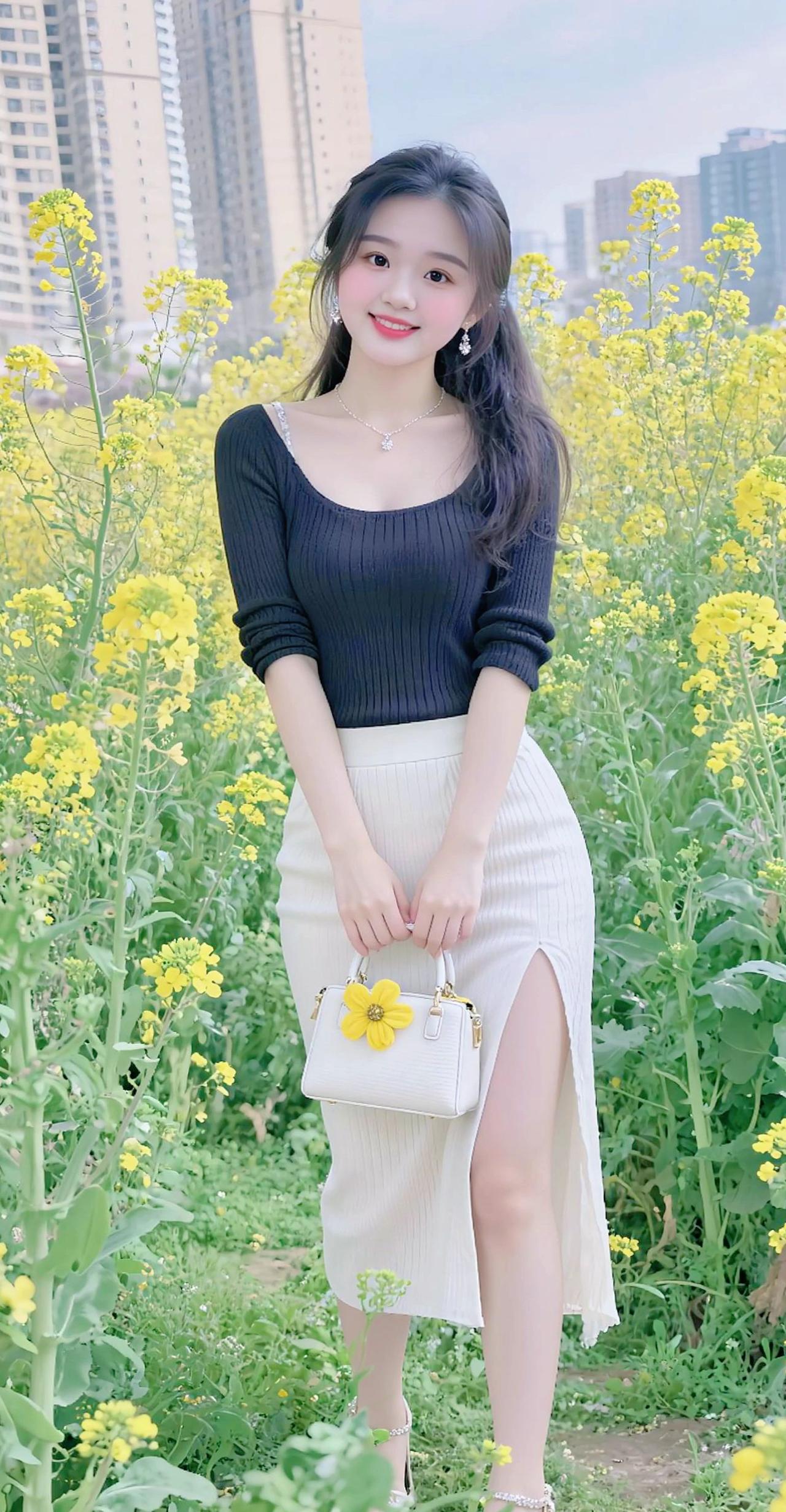 油菜花拍照美丽乡村小姐姐随走随拍