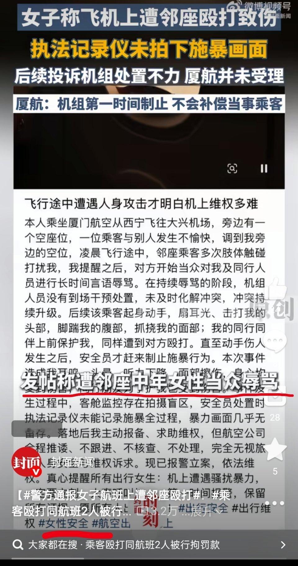 警方通报女子航班上遭邻座殴打小作文不能叫“女性安全”，应该叫“乘客安全”标题应该