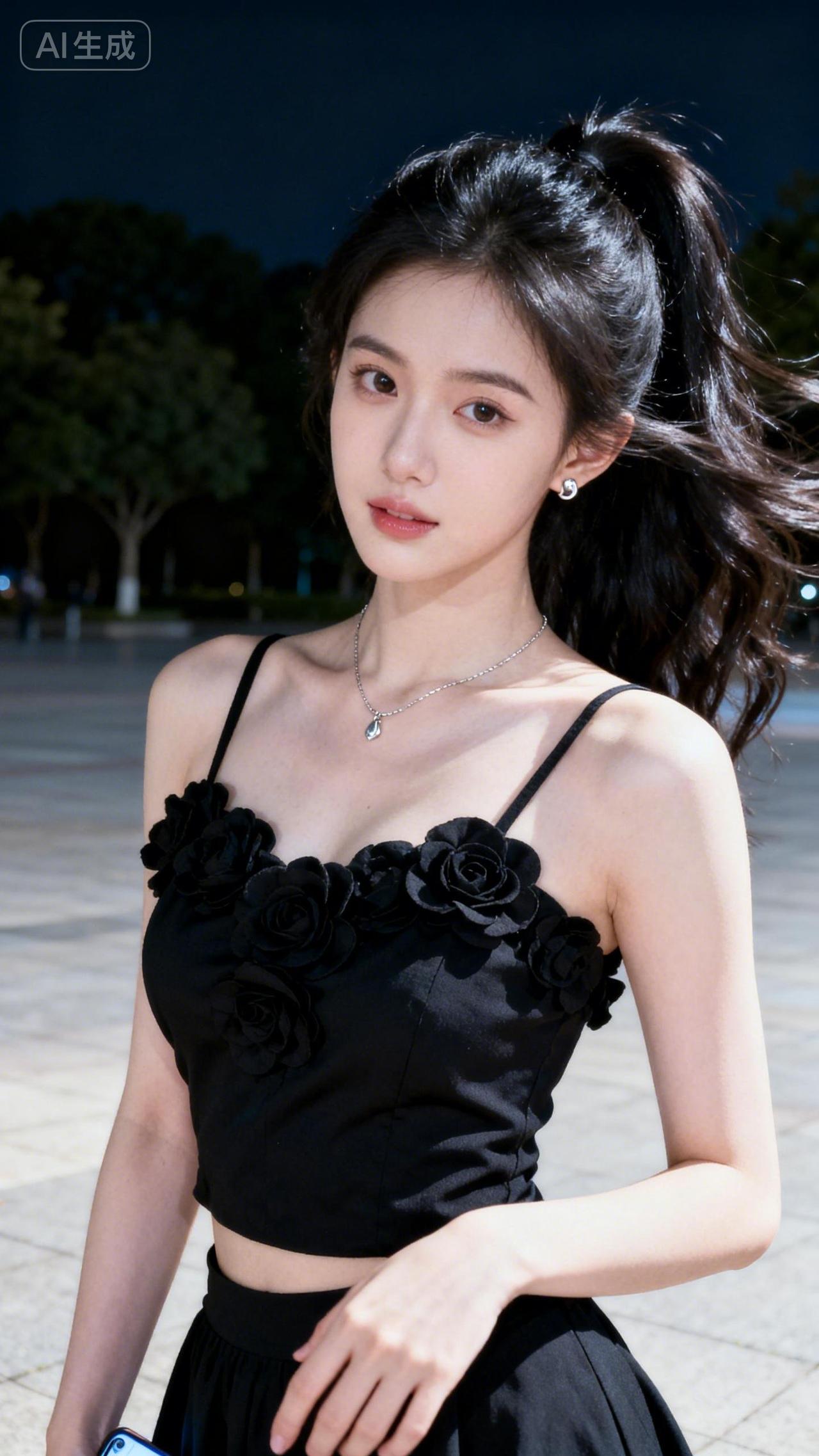 夜晚的浪漫，黑色玫瑰的诱惑，少女心满满！🌹✨你心目中的美女是什么样子性格会决